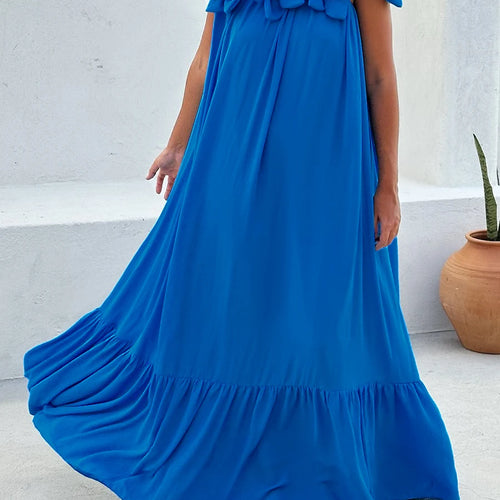 Load image into Gallery viewer, Solid Spliced Appliques Slimming Dresses For Women Slash Neck Sleeveless High Waist Temperament Dress Female New
