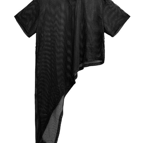 Load image into Gallery viewer, Women Black Grid Hollow Out Big Size Irregular T-shirt New Round Neck Short Sleeve Fashion Tide Spring Summer 2025 1DJ1878
