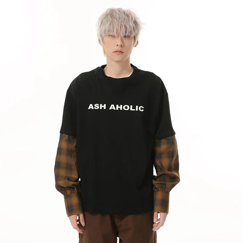 Load image into Gallery viewer, Men's T-shirts New Korean Style Letter Printed Splicing Detachable Plaid Half Sleeve Fashion Causal Menwear Summer 9W1842
