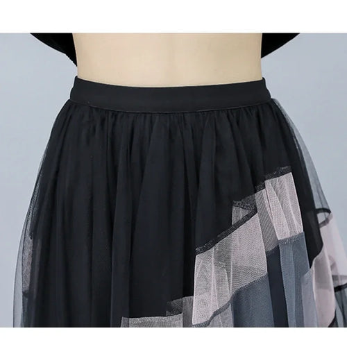 Load image into Gallery viewer, Fashion Patchwork Tulle Long Skirt Women 2023 Spring Summer Elegant High Street Mesh High Waist Pleated Midi Skirt Female
