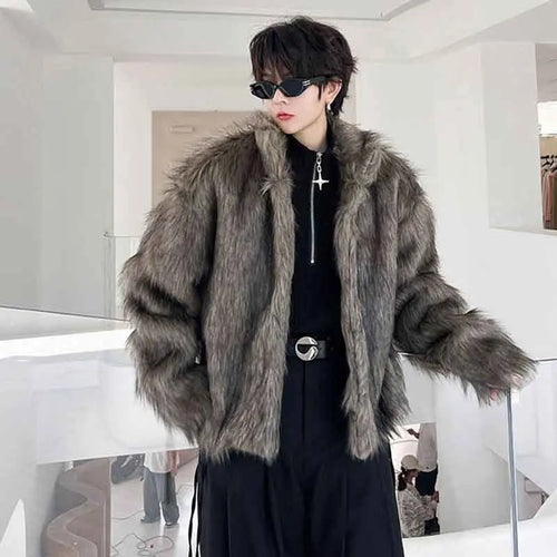 Load image into Gallery viewer, Winter Men&#39;s Dark Faux Fur Cotton Coat Fashion Korean Style Loose Woolen Cardigan Jackets Trend Male Autumn New 9C2877
