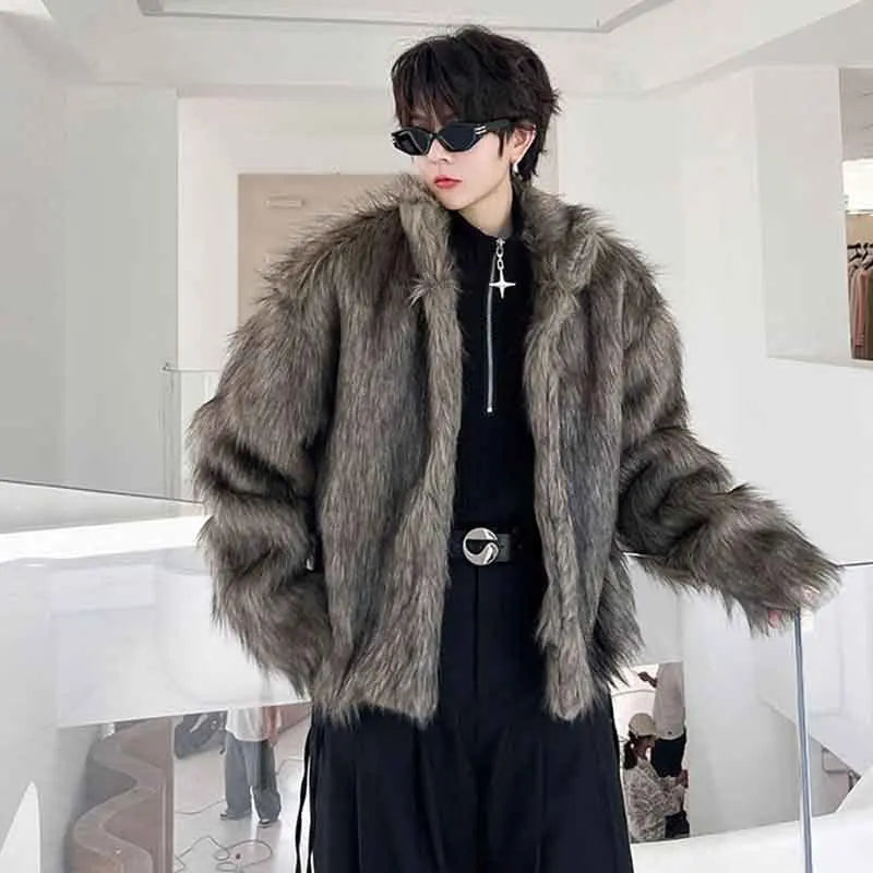 Winter Men's Dark Faux Fur Cotton Coat Fashion Korean Style Loose Woolen Cardigan Jackets Trend Male Autumn New 9C2877