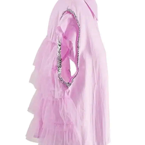 Load image into Gallery viewer, Women pink Color Sequins Mesh Ruffles Big Size Blouse New Lapel Sleeveless Shirt Fashion Tide Spring Summer 2025 CPG1527
