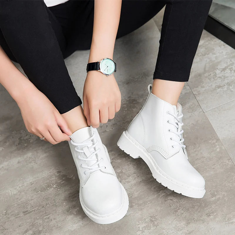 Genuine Leather Boots Women White Ankle Boots Motorcycle Boots Female Autumn Winter Shoes Woman Punk Winter Botas Mujer Spring