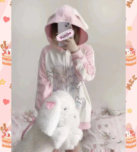 Japanese Hoodies Women's Clothing Hooded Anime Print Zipper Y2k Jackets 2024 Ropa Mujer Casual Fashion Thicked Sweatshirt Tops