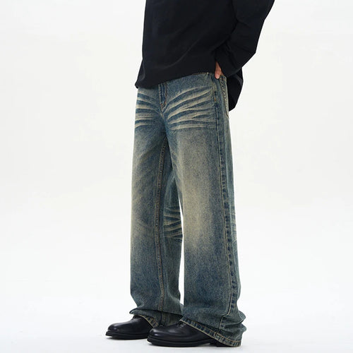 Load image into Gallery viewer, Men's Jeans Nostalgic Washed Cat Beard Design New American Style Straight Leg Gradient Color Tide Male Trousers 9W2025
