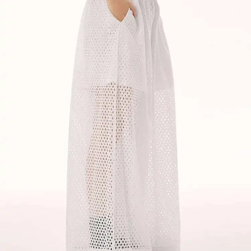 Load image into Gallery viewer, Women White Hollow Out Big Size Long Elegant Shirt Dress New Lapel Sleeveless Fashion Tide Spring Autumn 2025 1DH9424
