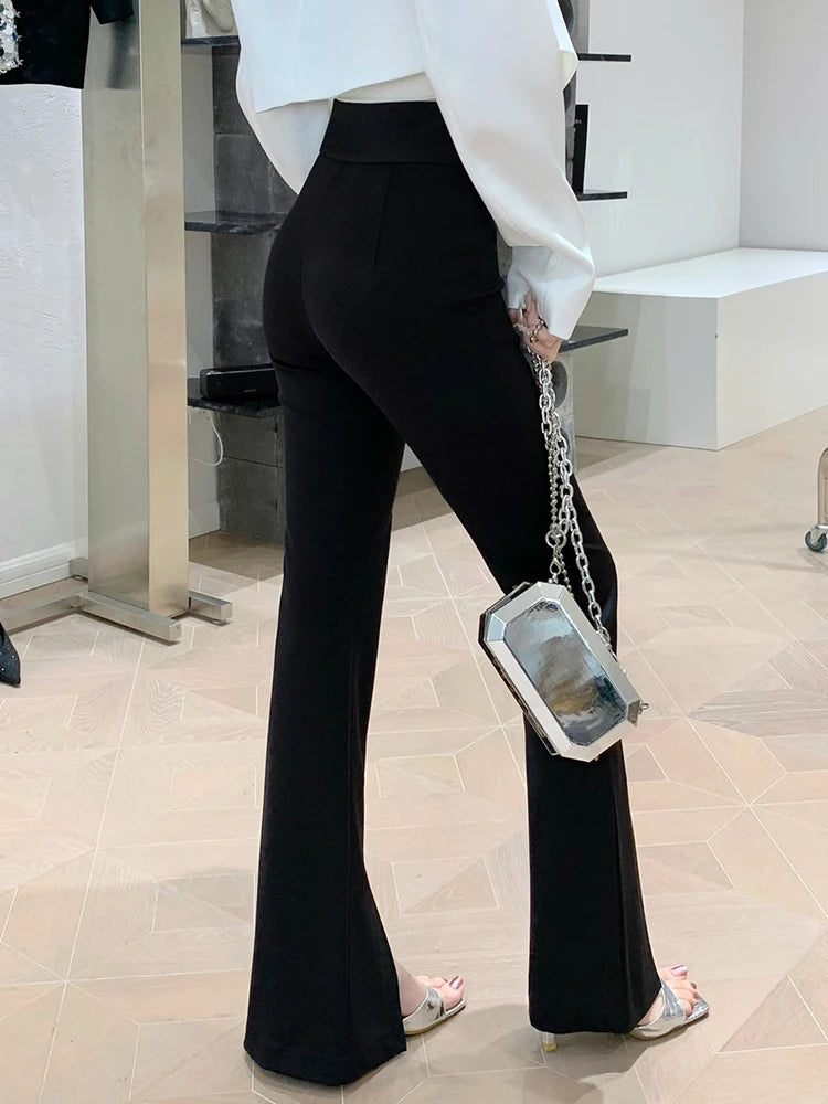 Solid Slimming Split Hem Flare Pants For Women High Waist Minimalist Basics Pant Female Fashion Clothing