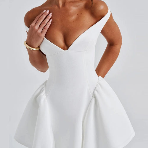 Load image into Gallery viewer, Solid V Neck Backless Slip Zip Up Pleated Elegant Sexy Slim Mini Prom Dress Summer Women Outfits Evening Party Birthday
