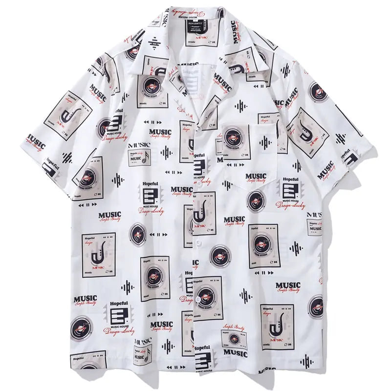 Vintage Hawaiian Shirts Retro Music Player Graphic Printed Beach Blouse Harajuku Summer Casual Baggy Button Up Short Sleeve Tops