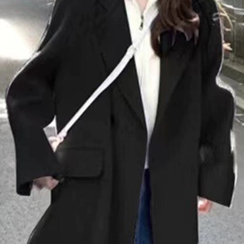 Load image into Gallery viewer, Purple Casual Long Woolen Coat Women Raglan Sleeve Winter Blends Coats Female Black Single Button Office Lady Outerwear
