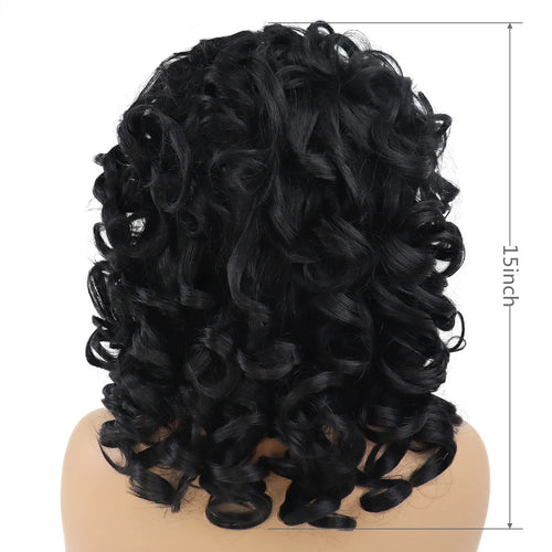 Load image into Gallery viewer, Synthetic Black Women Wig Short Curly Afro Wig With Bangs Soft Fluffy Curls Big Wave Shoulder African American Wig Curl
