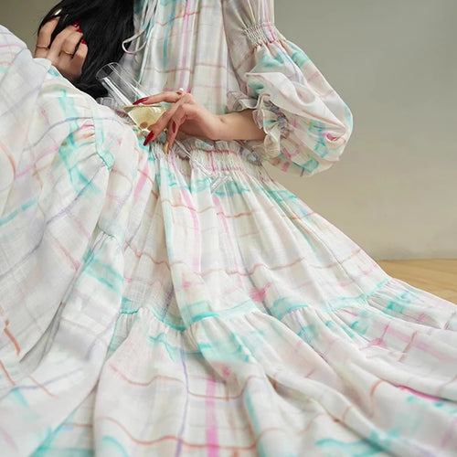 Load image into Gallery viewer, Hit Color Loose Casual Dresses For Women V Neck Long Sleeve High Waist Temperament Dress Female Fashion Style New
