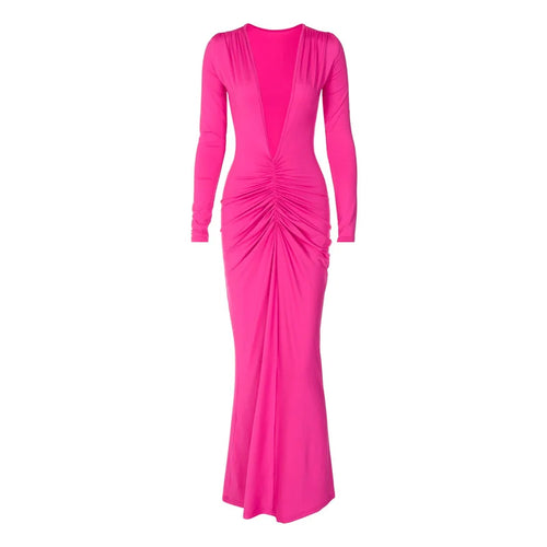 Load image into Gallery viewer, Deep V Neck Ruched Maxi Dress Women Gown Autumn New Long Sleeve Backless Bodycon Sexy Party Evening Dress Vestidos
