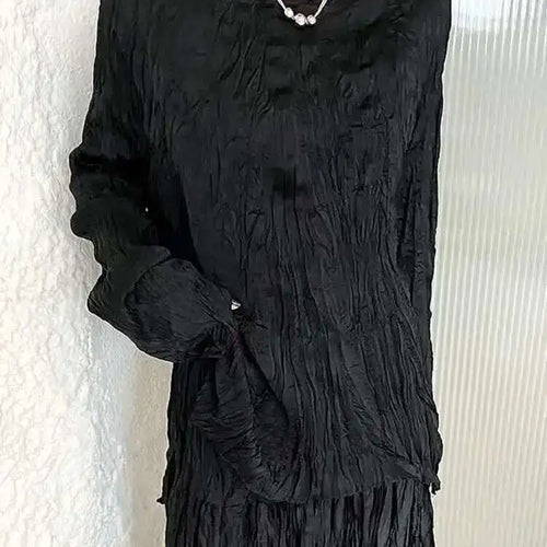 Load image into Gallery viewer, Women White Pleated Thin Big Size Casual T-shirt New Round Neck Long Sleeve Fashion Tide Spring Autumn 2025 1DH7229
