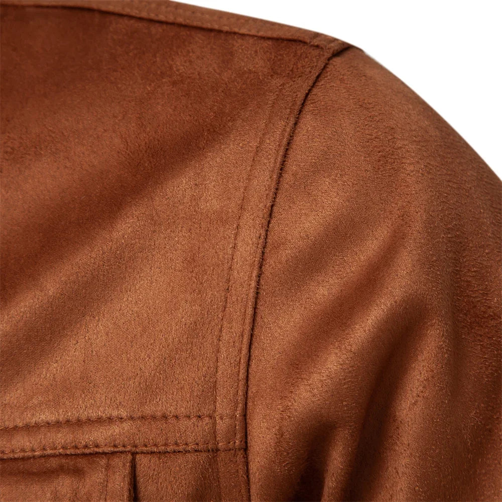 Autumn Winter Suede Leather Jacket Men Fashion Luxury Casual Turn Down Collar Men's Jacket