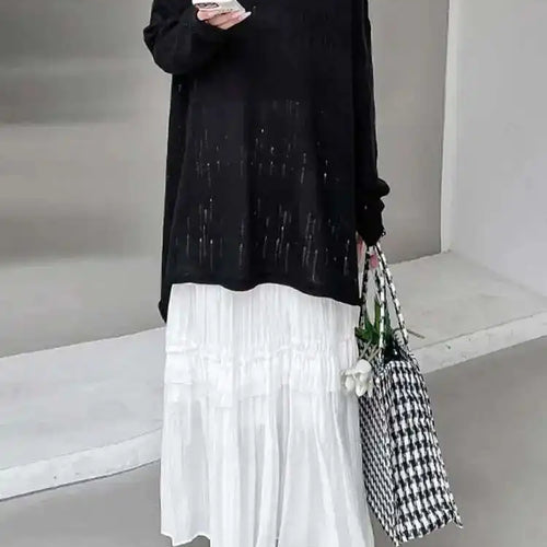 Load image into Gallery viewer, Black Hollow Out Big Size Knitting Sweater Round Neck Long Sleeve Women Pullovers New Fashion Spring Autumn 2025 1DJ0057
