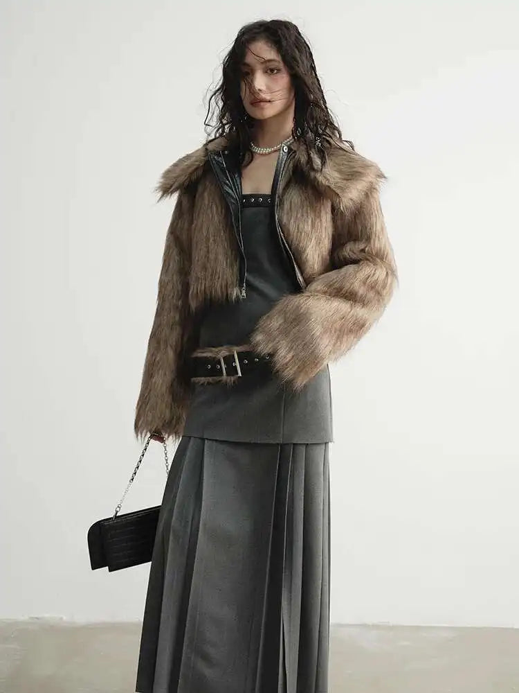 Women Geay Leather Hem Pleated Wool Belt Long Elegant Dress New Halter Sleeveless Fashion Tide Spring Autumn 2025 1DH7227