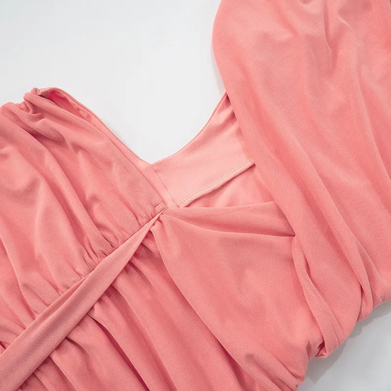 Sexy Sleeveless Hollow Out Pleated Patchwork Maxi Dress For Women High Waist Off-shoulder Slim Club Party Long Dress