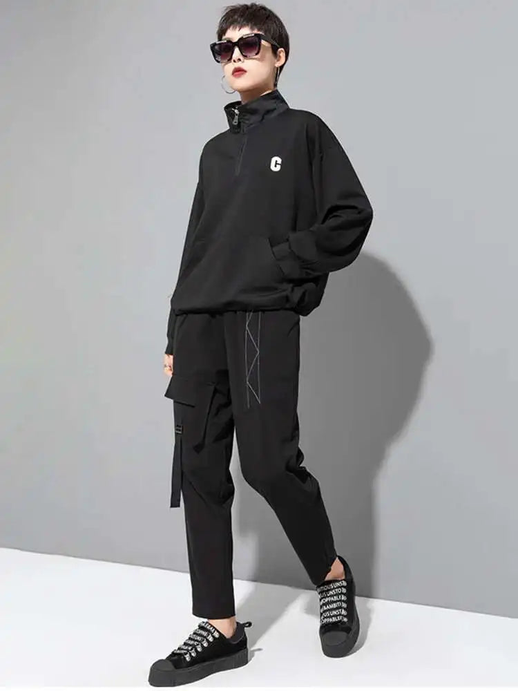 High Elastic Waist Black Topstitched Harem Pants New Loose Fit Trousers Women Fashion Tide Spring Autumn 2025 1DF6500