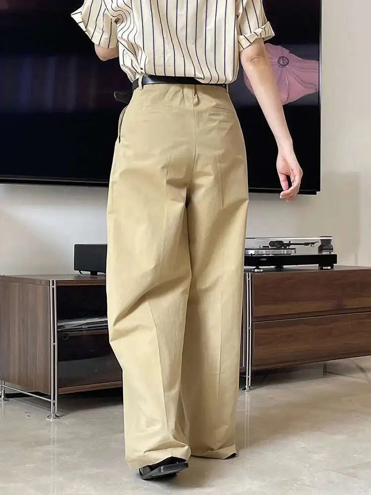 High Waist White Brief Pocket Pleated Long Wide Leg Pants New Trousers Women Fashion Tide Spring Autumn 2025 1DH4972