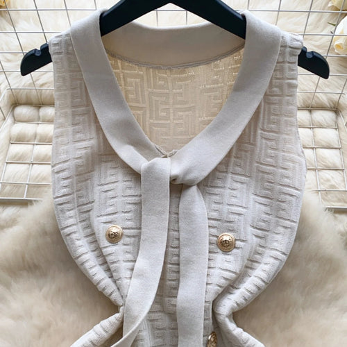 Load image into Gallery viewer, Summer Beige V-neck Sleeveless Slim Knitted Sexy Mini Dresses Women Korean Fashion Button Wrap Hip Short Dress Office 2024 New
