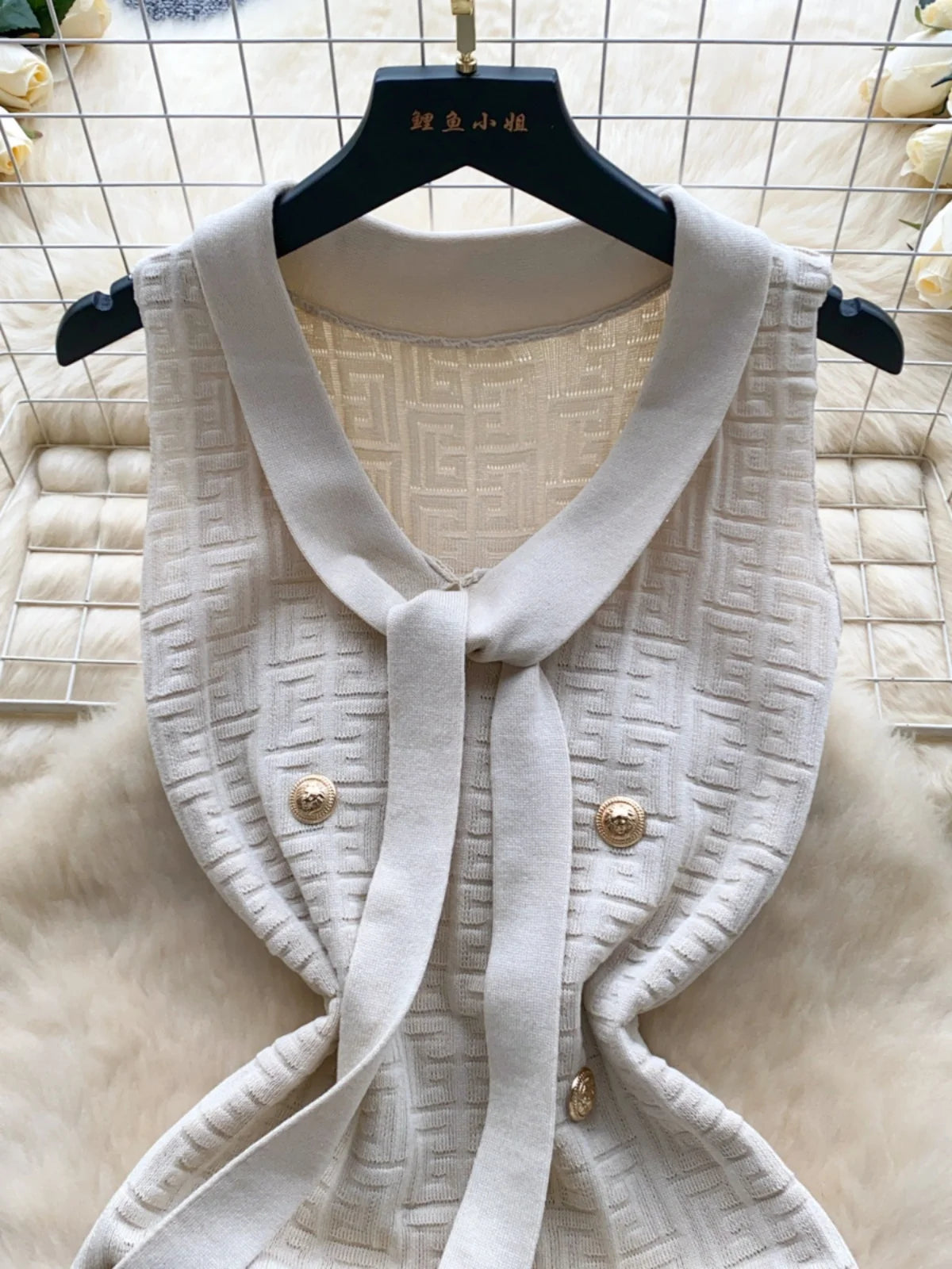 Summer Beige V-neck Sleeveless Slim Knitted Sexy Mini Dresses Women Korean Fashion Button Wrap Hip Short Dress Office 2024 New