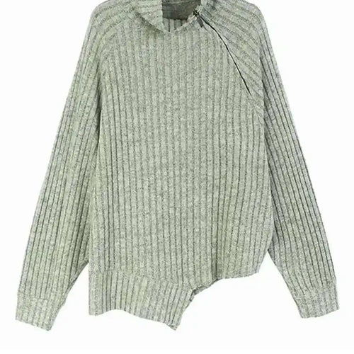 Load image into Gallery viewer, Gray Irregular Big Size Knitting Sweater Turtleneck Long Sleeve Women Pullovers New Fashion Spring Autumn 2025 1DH6800
