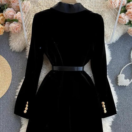 Load image into Gallery viewer, Women Black Velvet Work Style Blazer Short Dresses Autumn Winter Double Breasted Slim Long Sleeve Mini Dress Ladies Street Trend
