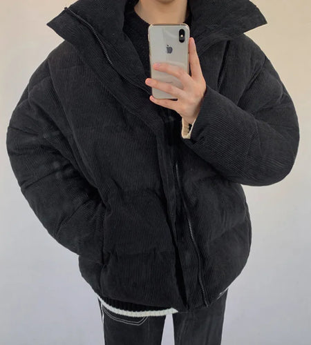 Korean Version Winter Corduroy Men's Padded Jackets Loose Cotton Thick Stand Collar Solid Color Casual Male Coats 9C8994