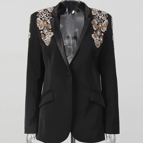 Load image into Gallery viewer, Solid Slimming Spliced Hot Fix Temperament Blazers for Women V Neck Long Sleeves Patchwork Button Blazer Female New
