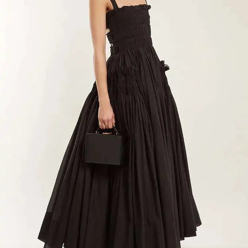 Load image into Gallery viewer, Women White Sling Backless Pleated Shrink Waist Slim Vintage Dress New Square Collar Fashion Spring Autumn 2025 JF54801
