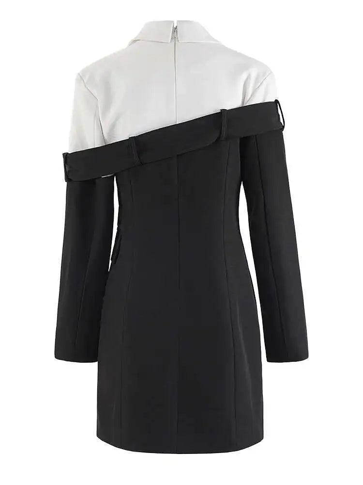 Women Black Double Breasted Color-block Mini Blazer Dress New Lapel Long Sleeve Fashion Tide Spring Autumn 2025 CPDB254