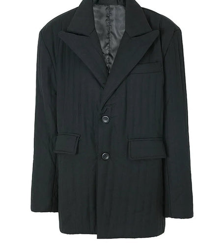 Women Black Cotton-padded Warm Blazer New Lapel Long Sleeve Loose Fit Jacket Fashion Tide Autumn Winter 2025 1DF3136