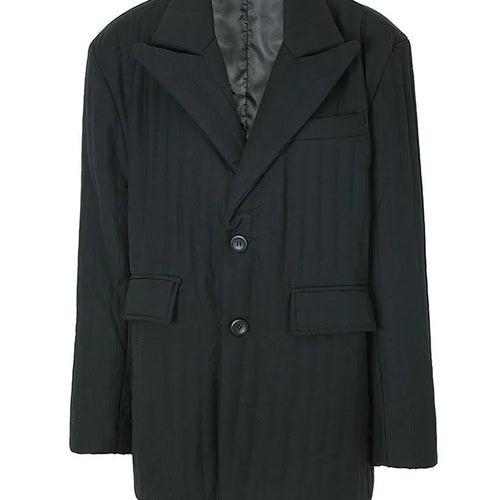 Load image into Gallery viewer, Women Black Cotton-padded Warm Blazer New Lapel Long Sleeve Loose Fit Jacket Fashion Tide Autumn Winter 2025 1DF3136
