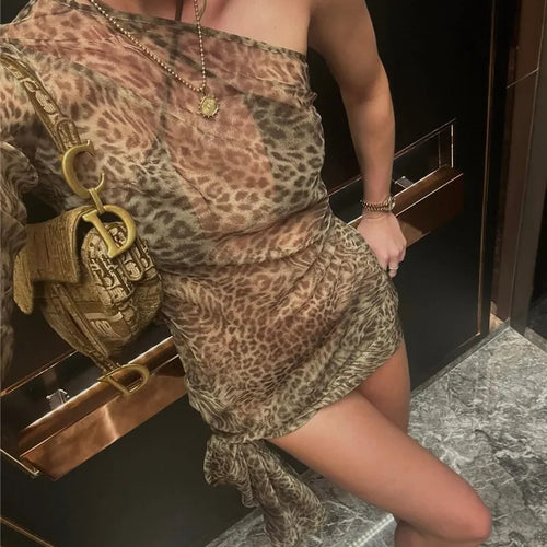Load image into Gallery viewer, One Shoulder Leopard Print Maxi Dress Women Inclined Shoulder Backless Beach Holiday Vacation Club Sexy Long Dress
