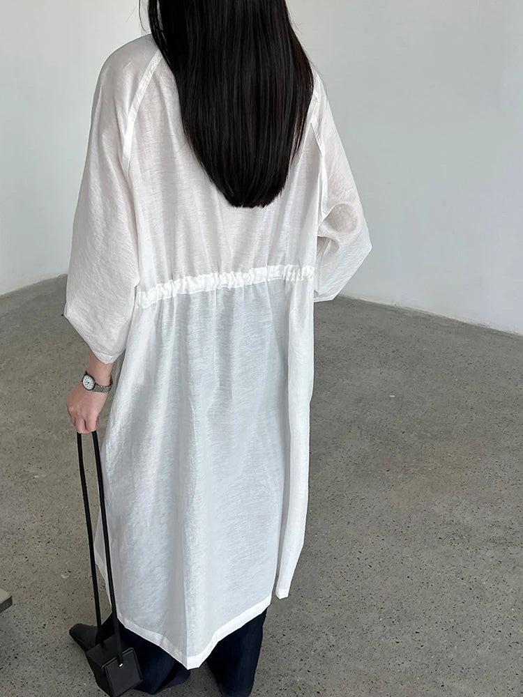 Green Thin Perspective Big Size Long Jacket New Lapel Stand Collar Sleeve Women Coat Fashion Spring Autumn 2025 1DJ1285