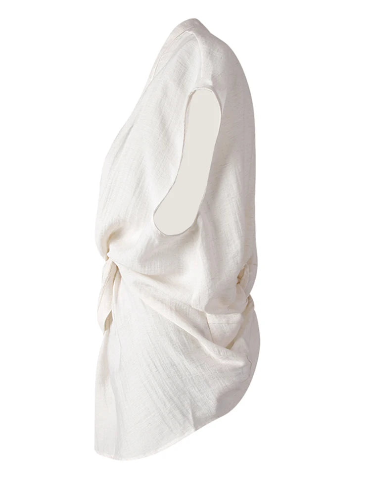 Women Black Irregular Pleated Knot Elegant Blouse New V-Neck Sleeveless Shirt Fashion Tide Spring Summer 2025 CPG3252