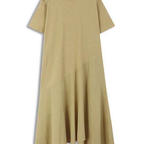 Load image into Gallery viewer, Women Black Khaki Irregular Spliced Big Size Long Dress New Round Neck Short Sleeve Fashion Spring Summer 2025 1DJ1119
