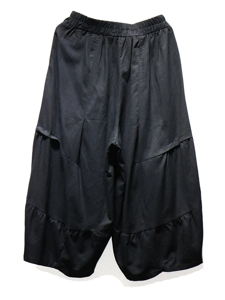 High Elastic Waist Black Pleated Brief Calf-Length Pants New Trousers Women Fashion Tide Spring Autumn 2025 1DJ0226