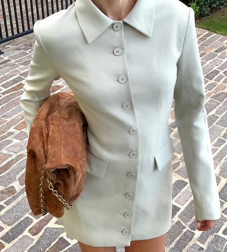 Long Sleeve Lapel Sexy Mini Dress For Women Solid Single-breasted Two Pocket High Waist Office Lady Blazer Dress