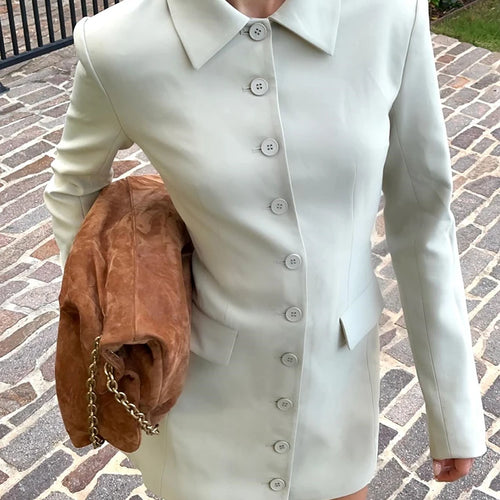 Load image into Gallery viewer, Long Sleeve Lapel Sexy Mini Dress For Women Solid Single-breasted Two Pocket High Waist Office Lady Blazer Dress
