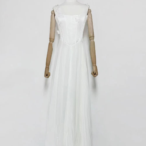 Load image into Gallery viewer, Solid Slimming Spliced Appliques Elegant Dresses for Women Square Nec Sleeveless Tunic Patchwork Folds Dress Female
