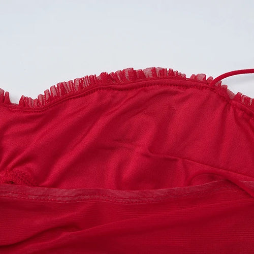 Load image into Gallery viewer, Spaghetti Strap Mesh Pleated Sexy Crop Tops Women Red Strapless Sleeveless Backless Skinny Club Tank Tops Clubwear
