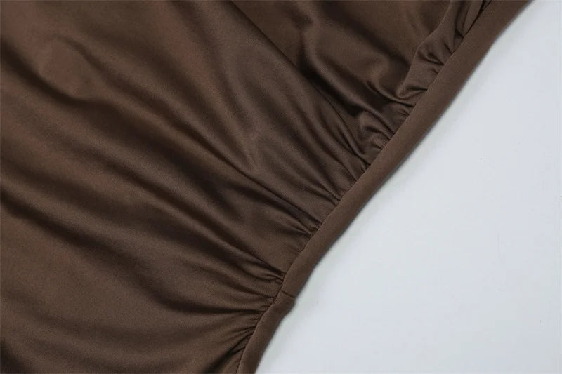 Summer Ruched Split Maxi Dress Women Gown Fashion Solid O Neck Sleeveless High Waist Tank Dress 2025 New Dresses