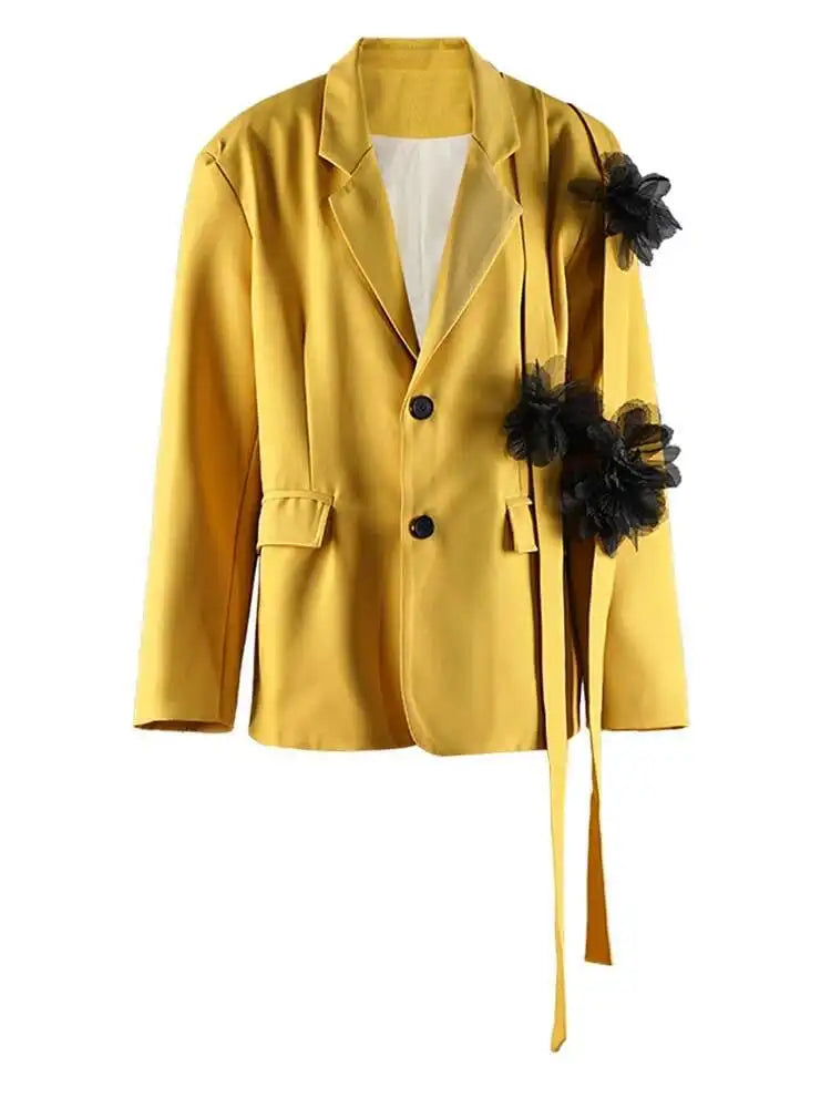 Flower Ribbon Blazer Wide Leg Pants Two Piece Suit New Lapel Long Sleeve Women Fashion Tide Spring Autumn 2025 CPG2570