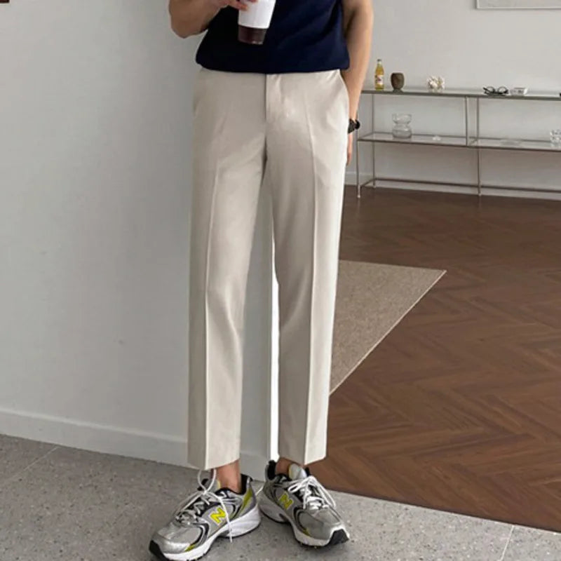 Men's Suit Pants New Spring Nine Point Slim Fit Korean Formal Handsome Casual Simple Solid Color Trend Trousers 9W1434