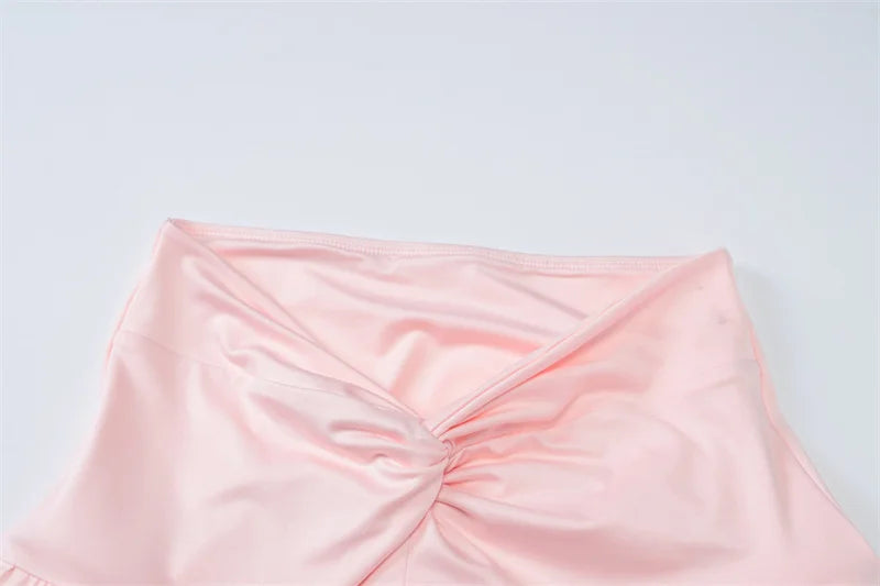 Ruffle Sexy Skirt Two Piece Sets Women Halter Lace-up Crop Top And Mini Skirt Female Beach Club Party 2 Piece Set