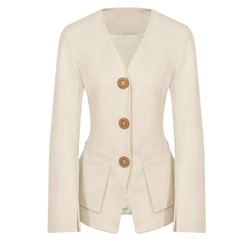 Load image into Gallery viewer, Slimming Temperament Two Piece Sets for Women V Neck Long Sleeves Spliced Button Blazer High Waist Pant Set Female
