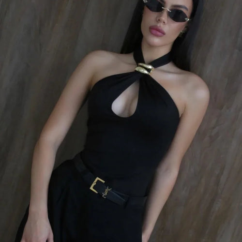 Load image into Gallery viewer, Sexy Sleeveless Hollow Out Backless Hanging Collar Tight Women Top Vest Spring/summer New 2025 Temperament Female Top
